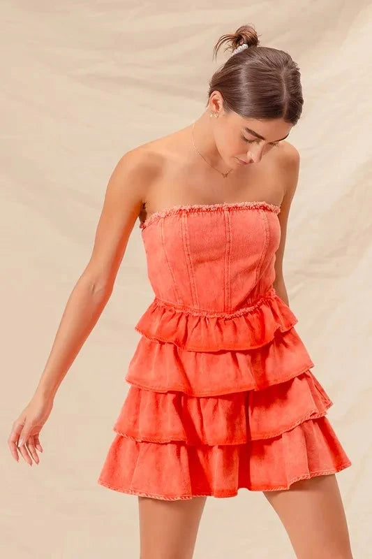 SO ME Strapless Ruffle Layered Game Day Cheer Up Dress Dresses jehouze 