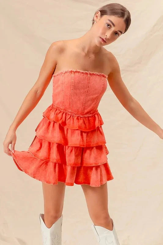 SO ME Strapless Ruffle Layered Game Day Cheer Up Dress Dresses jehouze 