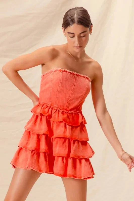 SO ME Strapless Ruffle Layered Game Day Cheer Up Dress Dresses jehouze 