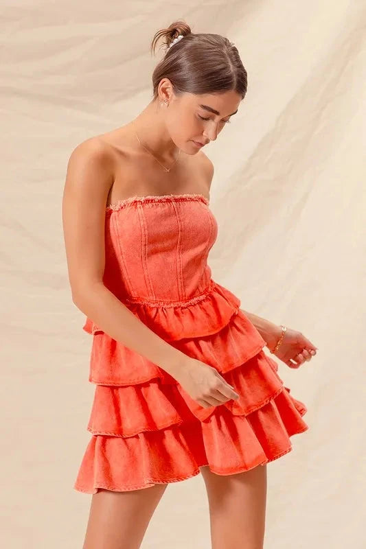 SO ME Strapless Ruffle Layered Game Day Cheer Up Dress Dresses jehouze 