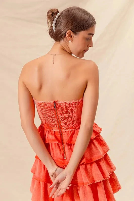 SO ME Strapless Ruffle Layered Game Day Cheer Up Dress Dresses jehouze 