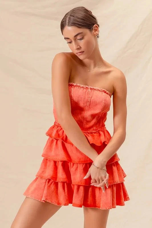 SO ME Strapless Ruffle Layered Game Day Cheer Up Dress Dresses jehouze 