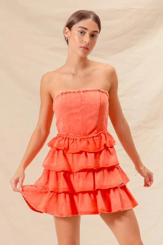 SO ME Strapless Ruffle Layered Game Day Cheer Up Dress Dresses jehouze 