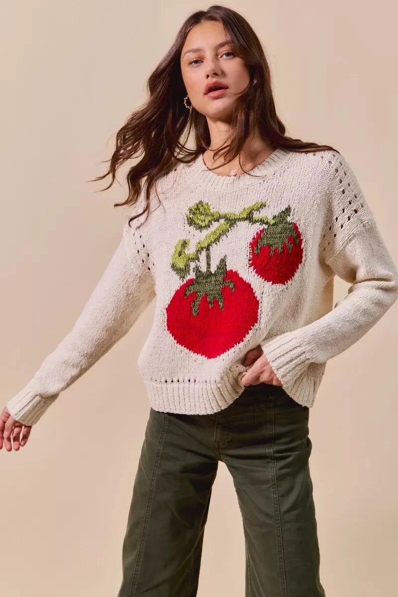 SO ME Vegetable Round Neck Long Sleeve Sweater Shirts & Tops jehouze 