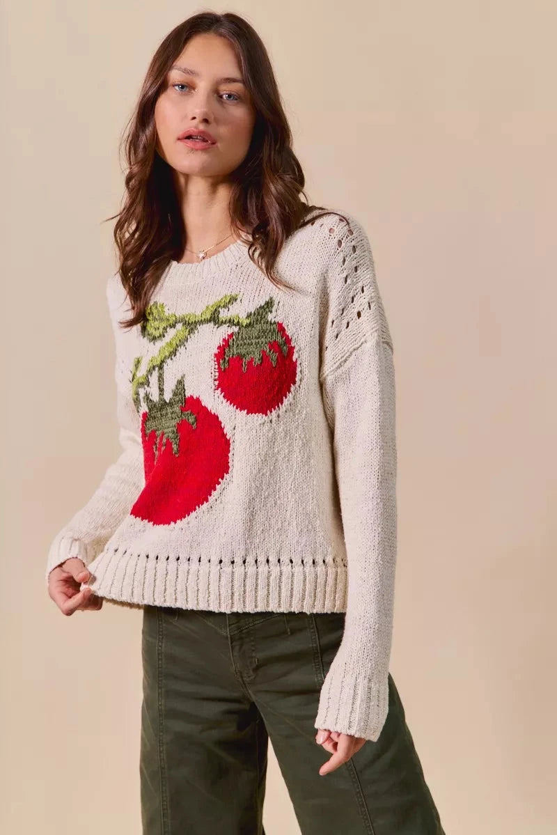 SO ME Vegetable Round Neck Long Sleeve Sweater Shirts & Tops jehouze 
