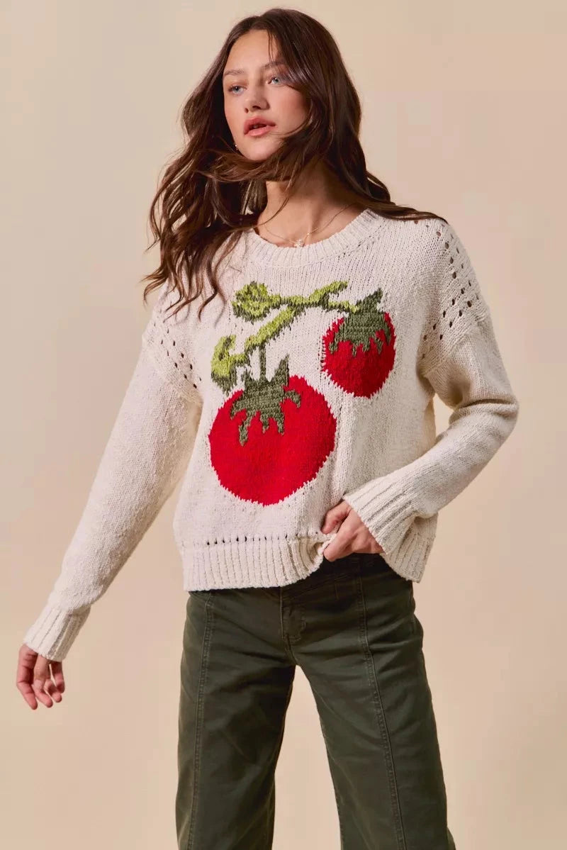 SO ME Vegetable Round Neck Long Sleeve Sweater Shirts & Tops jehouze 