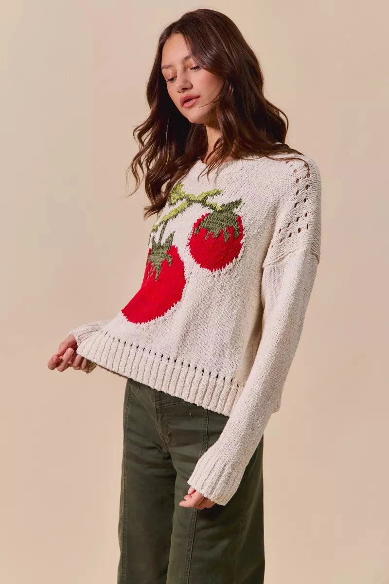 SO ME Vegetable Round Neck Long Sleeve Sweater Shirts & Tops jehouze 