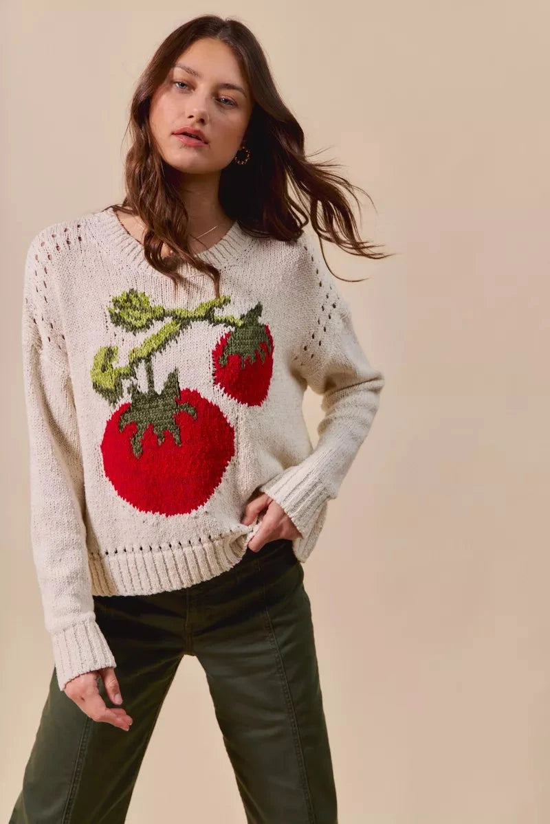 SO ME Vegetable Round Neck Long Sleeve Sweater Shirts & Tops jehouze 