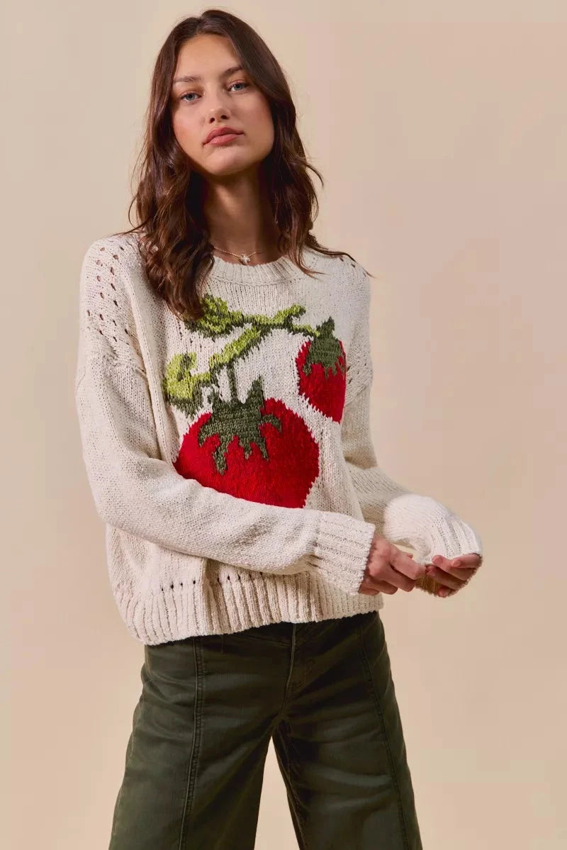 SO ME Vegetable Round Neck Long Sleeve Sweater Shirts & Tops jehouze 