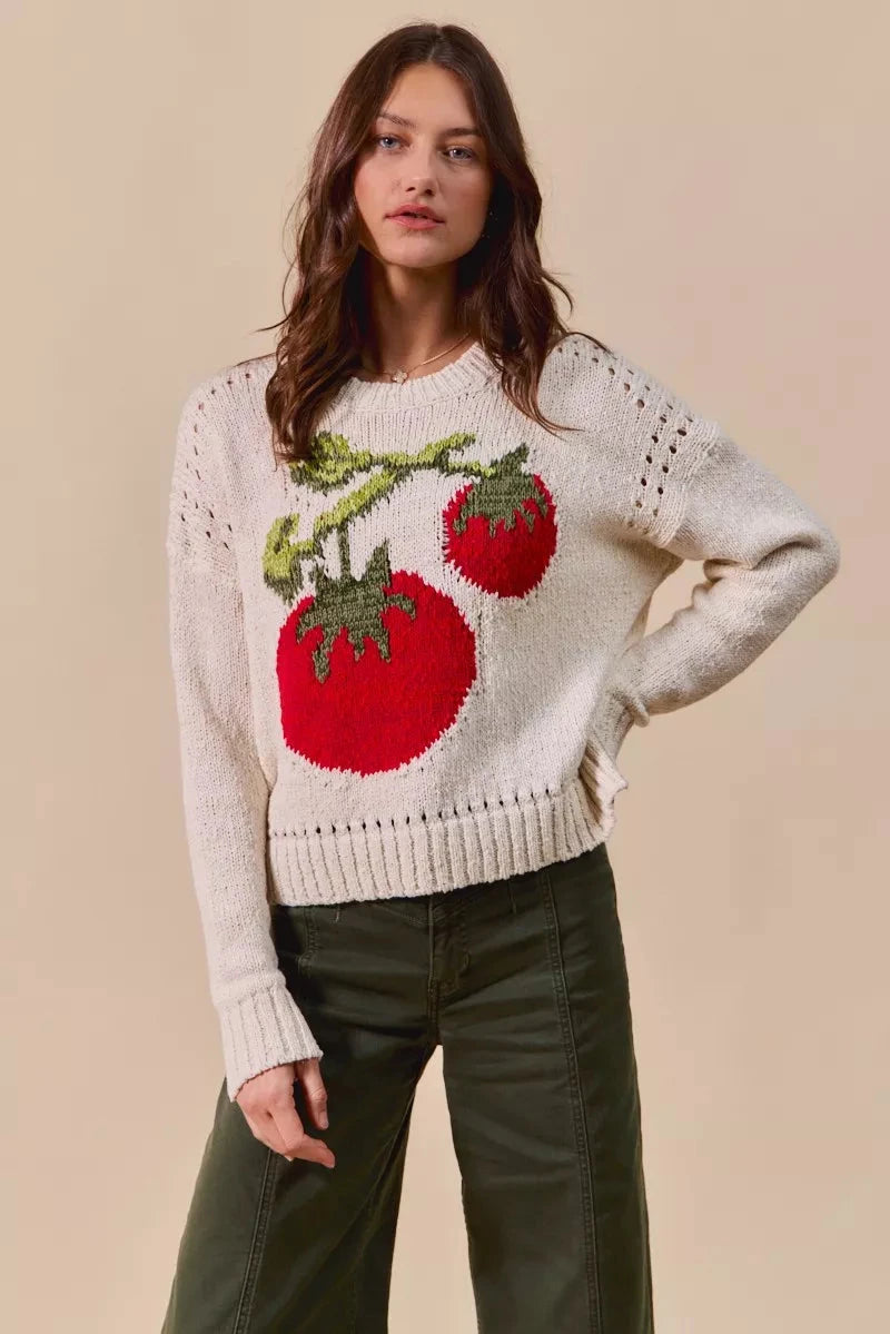 SO ME Vegetable Round Neck Long Sleeve Sweater Shirts & Tops jehouze 
