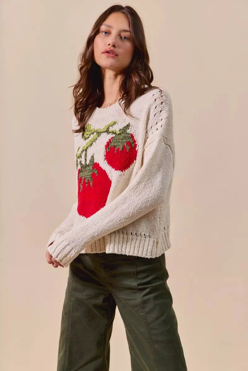 SO ME Vegetable Round Neck Long Sleeve Sweater Shirts & Tops jehouze 