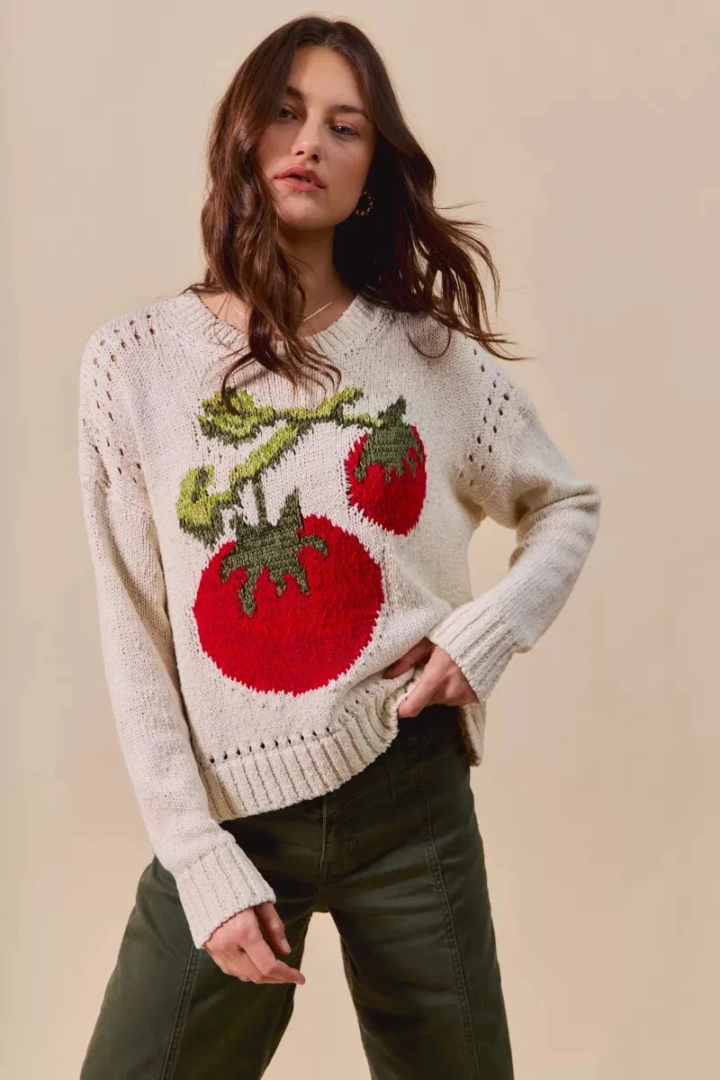 SO ME Vegetable Round Neck Long Sleeve Sweater Shirts & Tops jehouze 