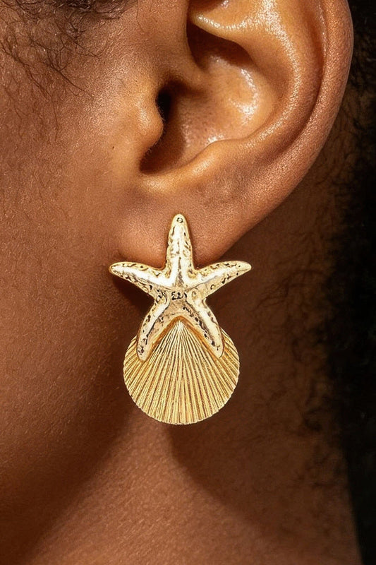 Starfish & Shell Drop Earrings Apparel & Accessories > Jewelry > Earrings jehouze Gold 