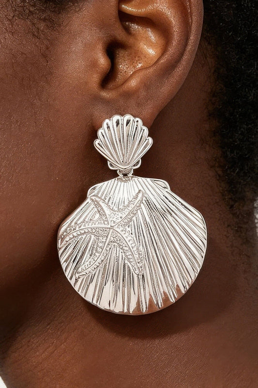 Starfish Shell Drop Earrings Apparel & Accessories > Jewelry > Earrings jehouze Silver 