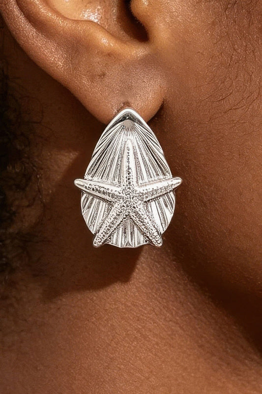 Starfish & Shell Stud Earrings Apparel & Accessories > Jewelry > Earrings jehouze Silver 