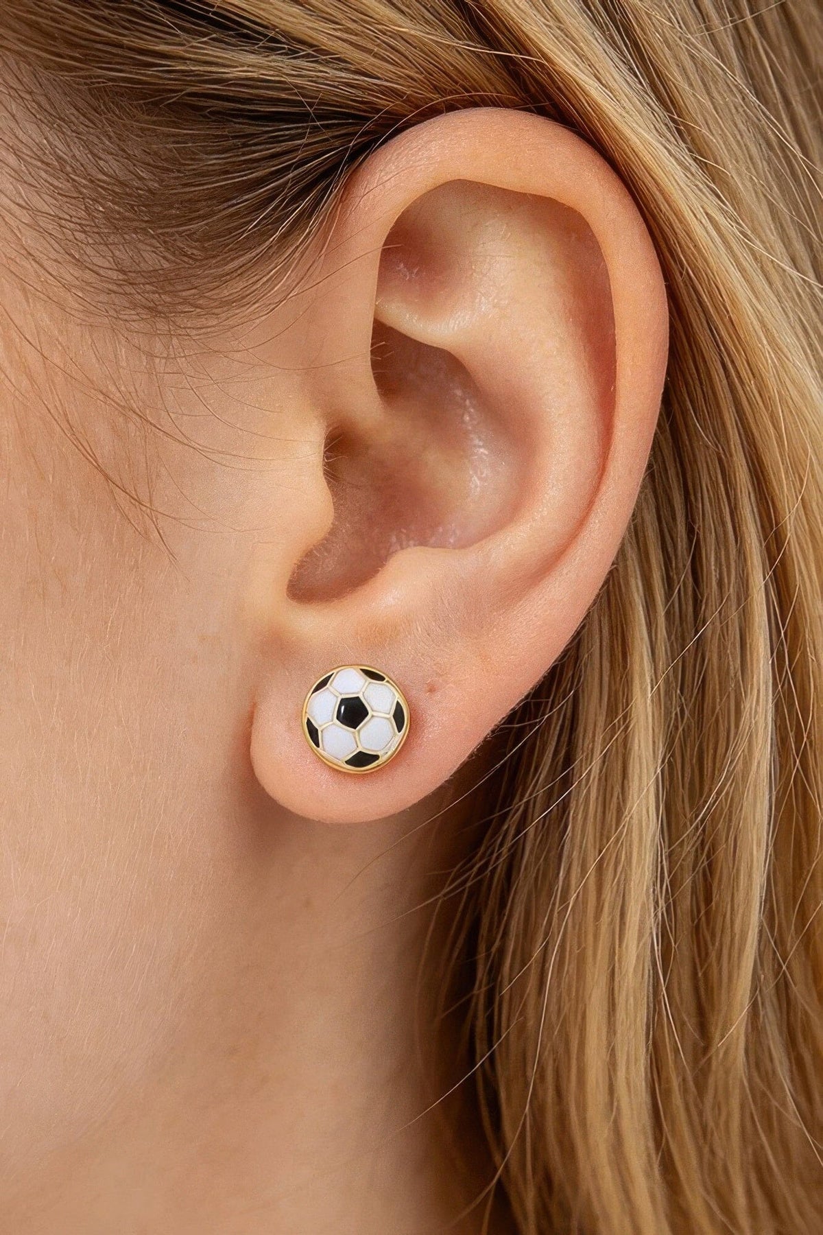 Summer Soccer Stud Earrings Earrings jehouze Black White 