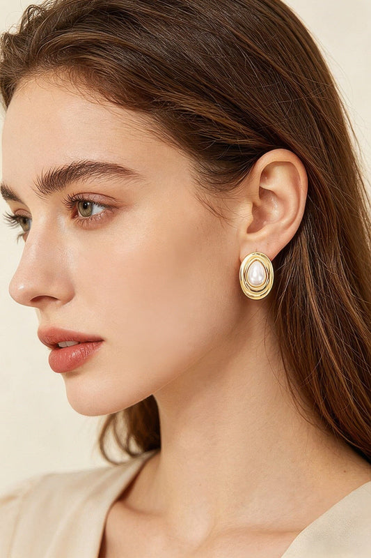 Teardrop Pearl Stud Earrings Apparel & Accessories > Jewelry > Earrings jehouze Gold 