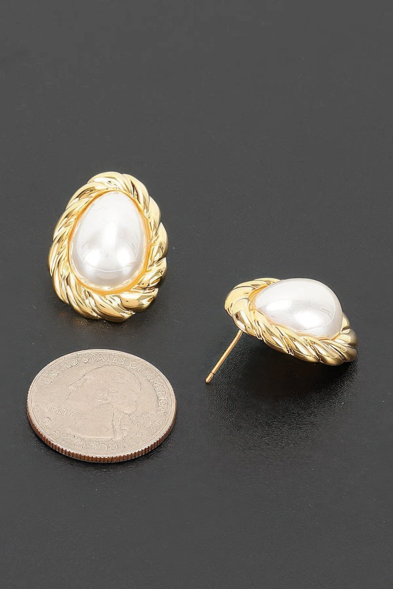 Teardrop Pearl Stud Earrings With Twisted Metal Frame Apparel & Accessories > Jewelry > Earrings jehouze 