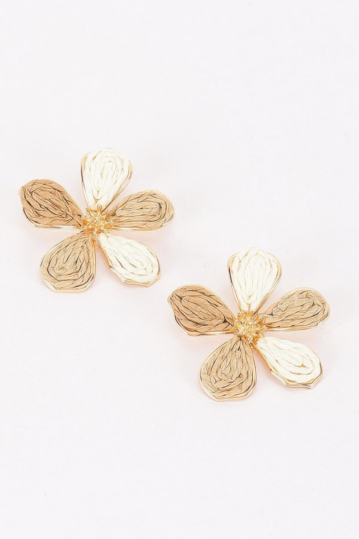 Two-tone Raffia Flower Stud Earrings Apparel & Accessories > Jewelry > Earrings jehouze 