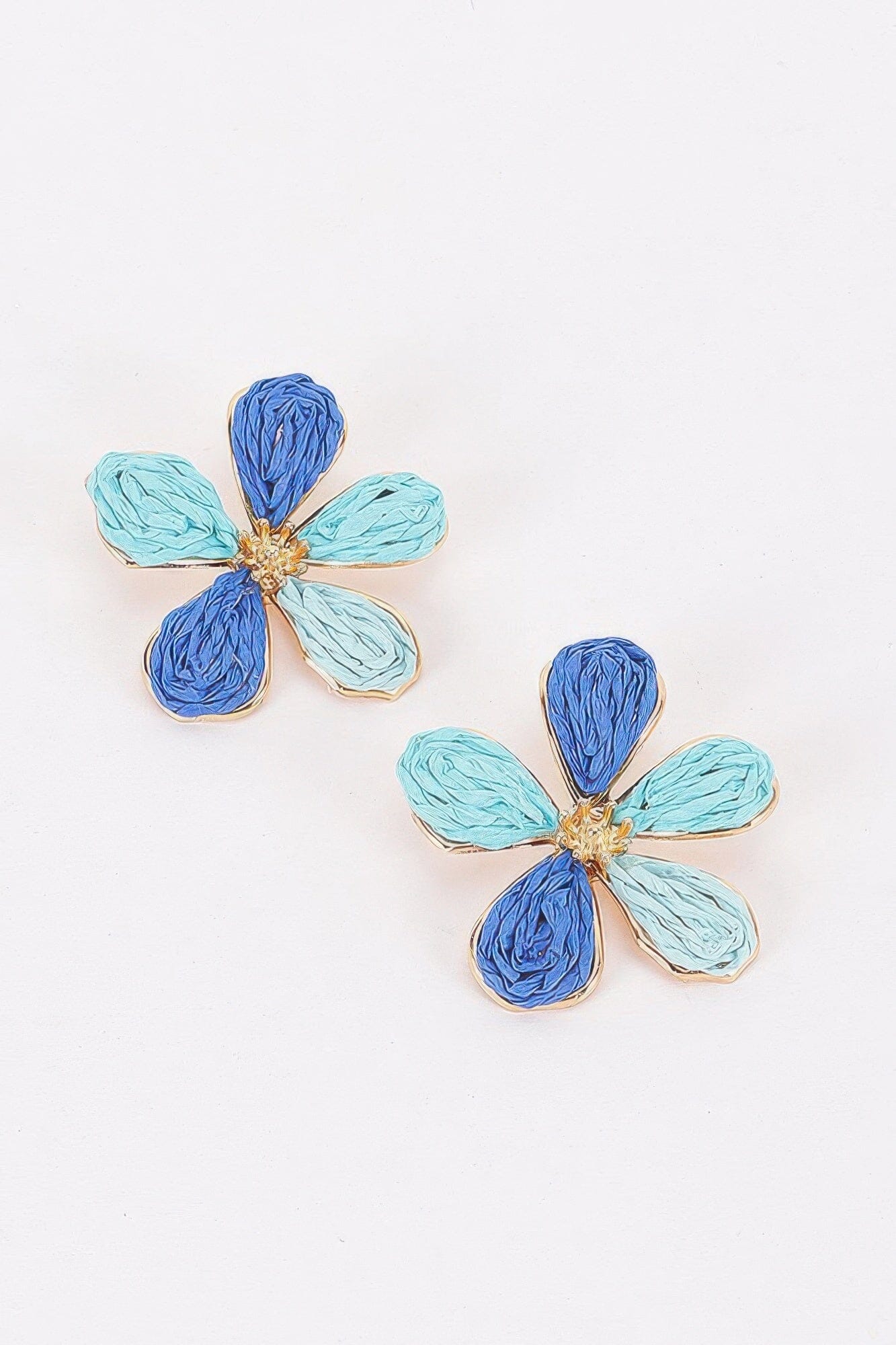 Two-tone Raffia Flower Stud Earrings Apparel & Accessories > Jewelry > Earrings jehouze Blue 