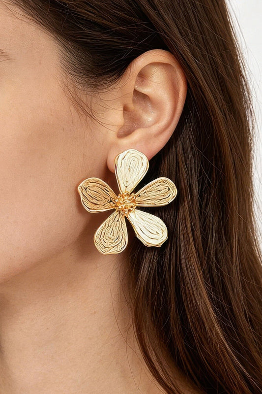 Two-tone Raffia Flower Stud Earrings Apparel & Accessories > Jewelry > Earrings jehouze Khaki 