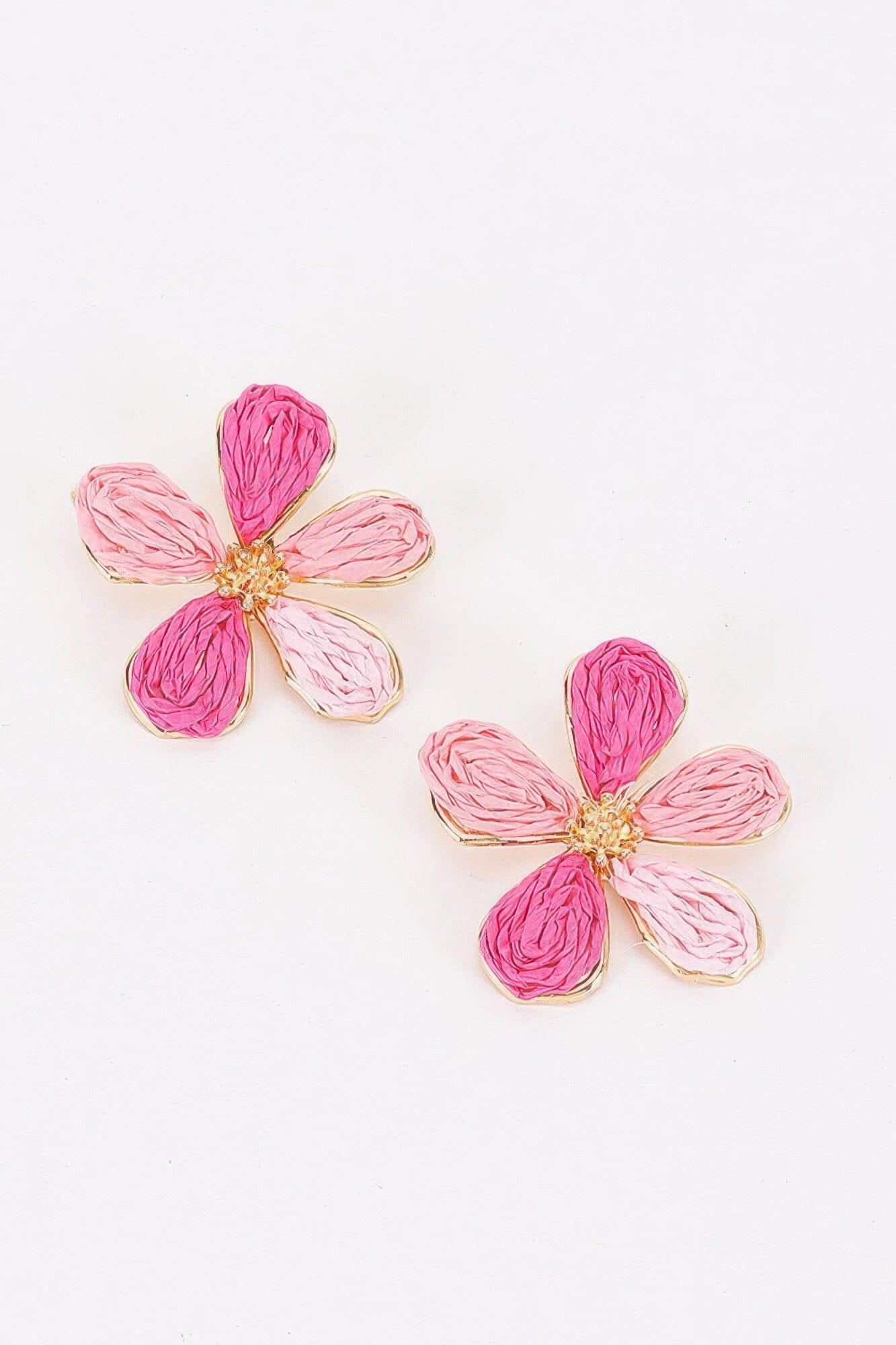Two-tone Raffia Flower Stud Earrings Apparel & Accessories > Jewelry > Earrings jehouze Pink 