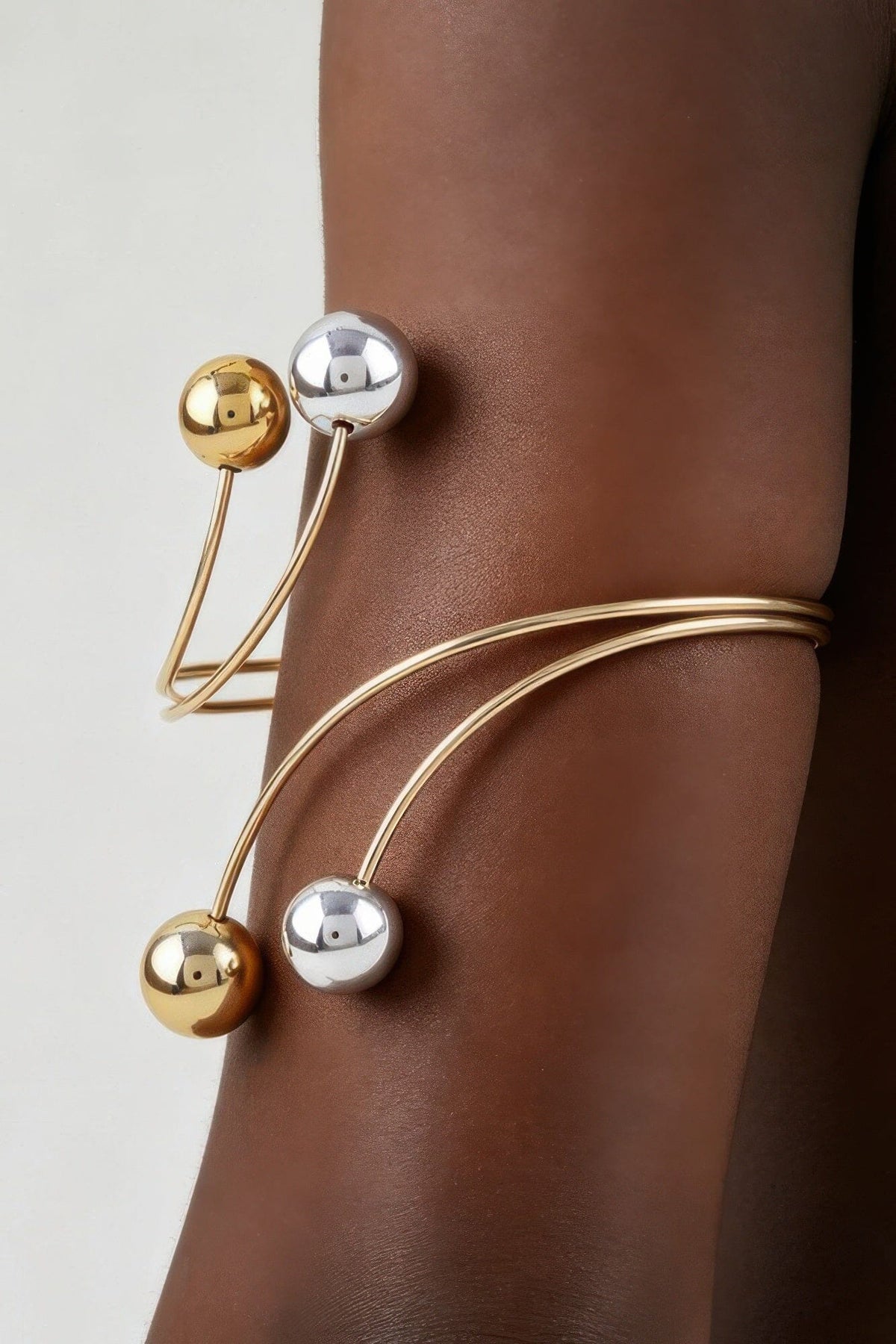 Two Toned Beaded Wrap Arm Cuff Bracelets jehouze Gold Silver 