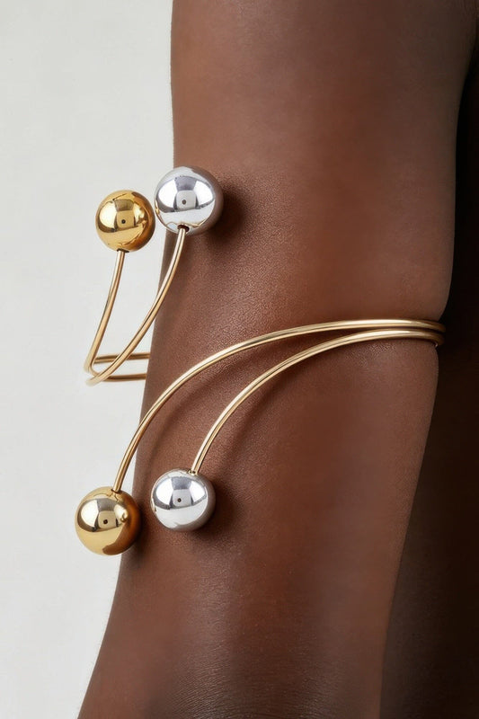 Two Toned Beaded Wrap Arm Cuff Bracelets jehouze Gold Silver 