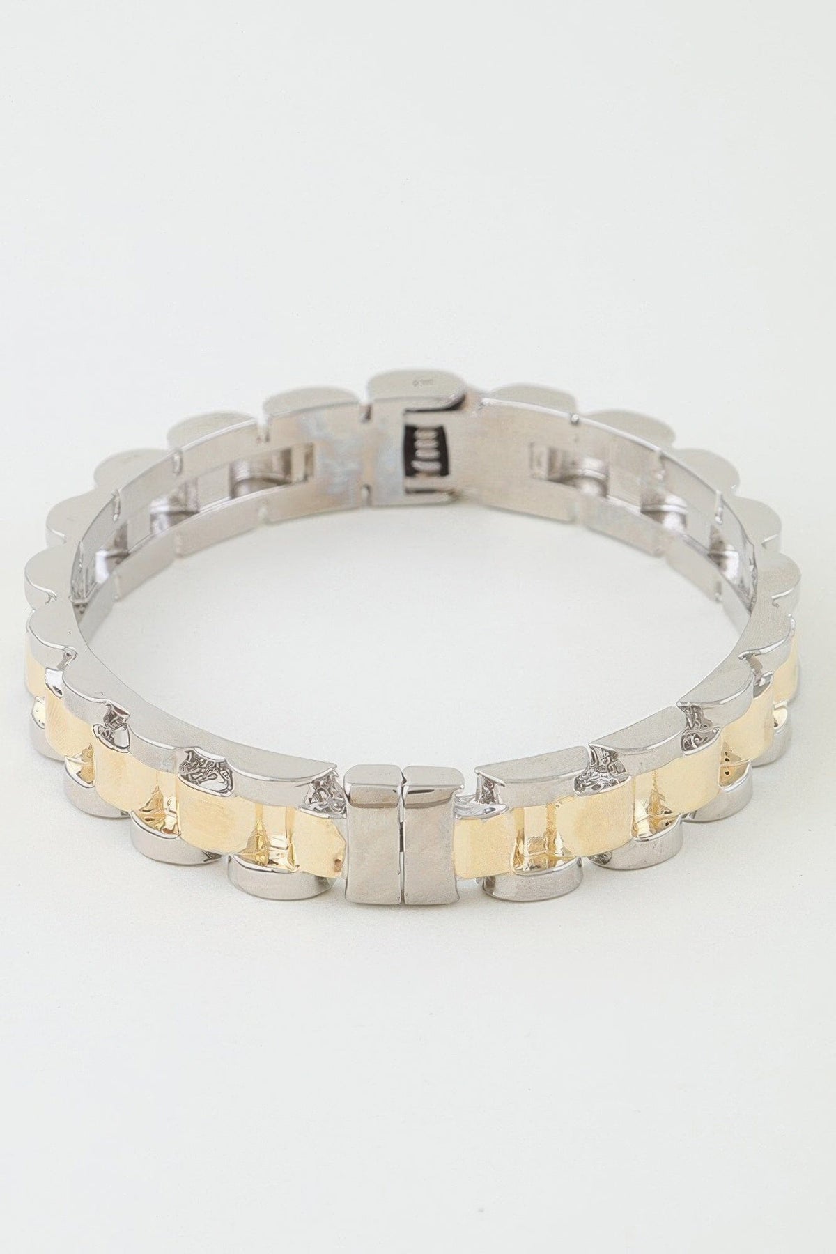 Two Toned Box Chain Cuff Bracelet jehouze 