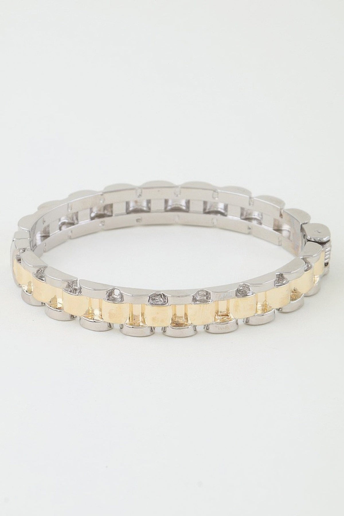 Two Toned Box Chain Cuff Bracelet jehouze 