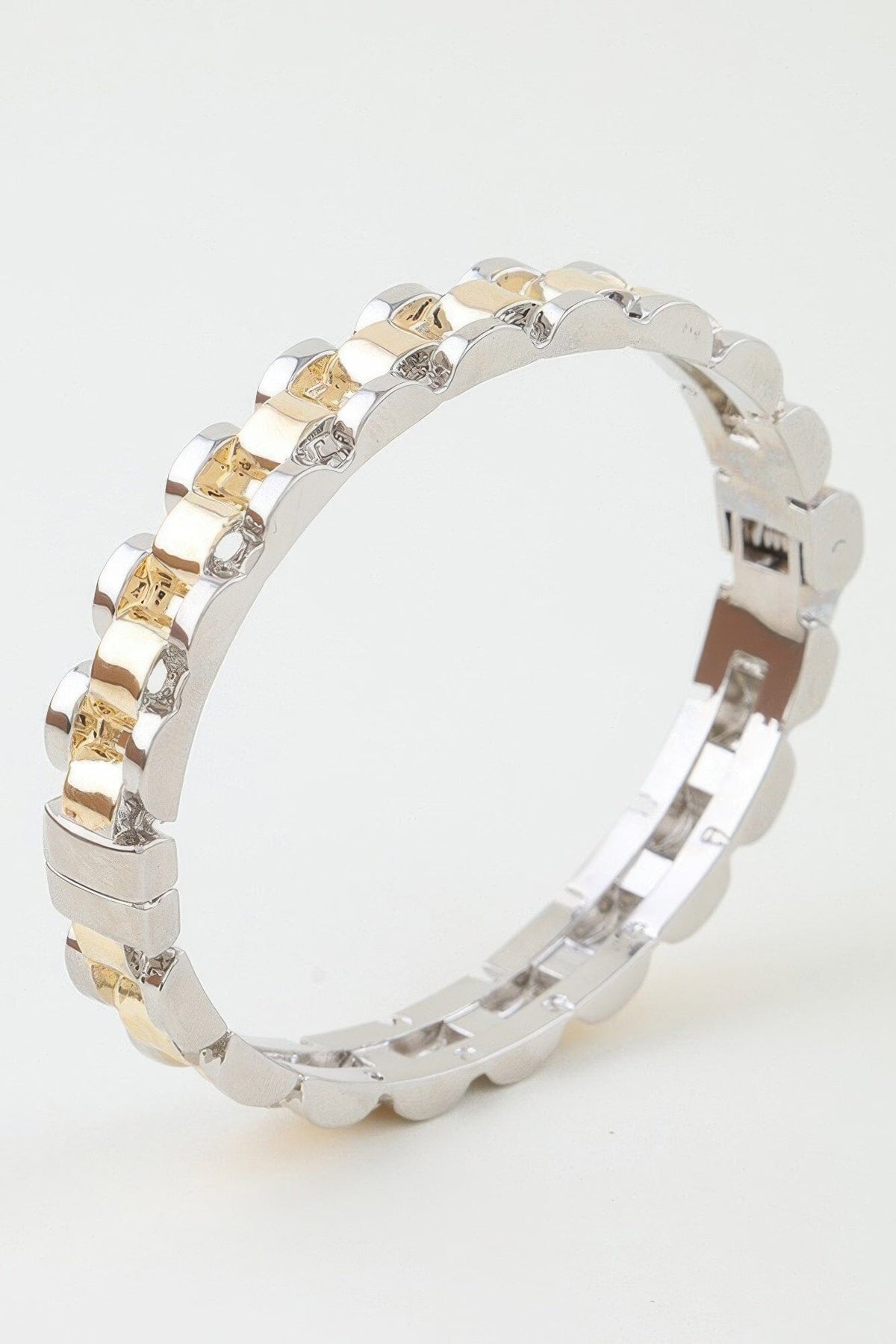Two Toned Box Chain Cuff Bracelet jehouze 