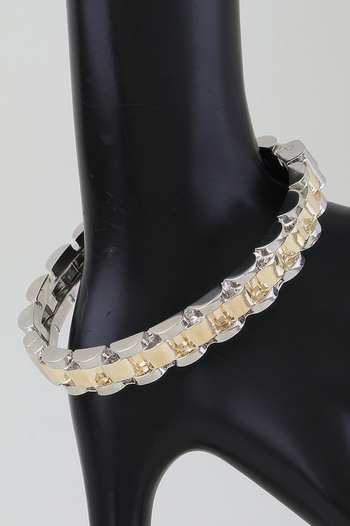 Two Toned Box Chain Cuff Bracelet jehouze Gold Silver 