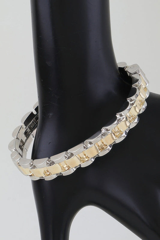 Two Toned Box Chain Cuff Bracelet jehouze Gold Silver 