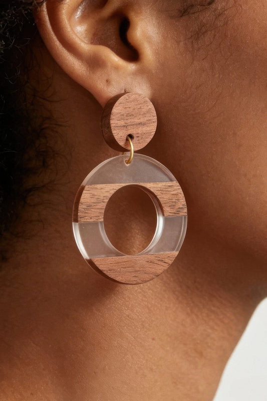 Two Toned Retro Grain Drop Earrings Apparel & Accessories > Jewelry > Earrings jehouze Brown 