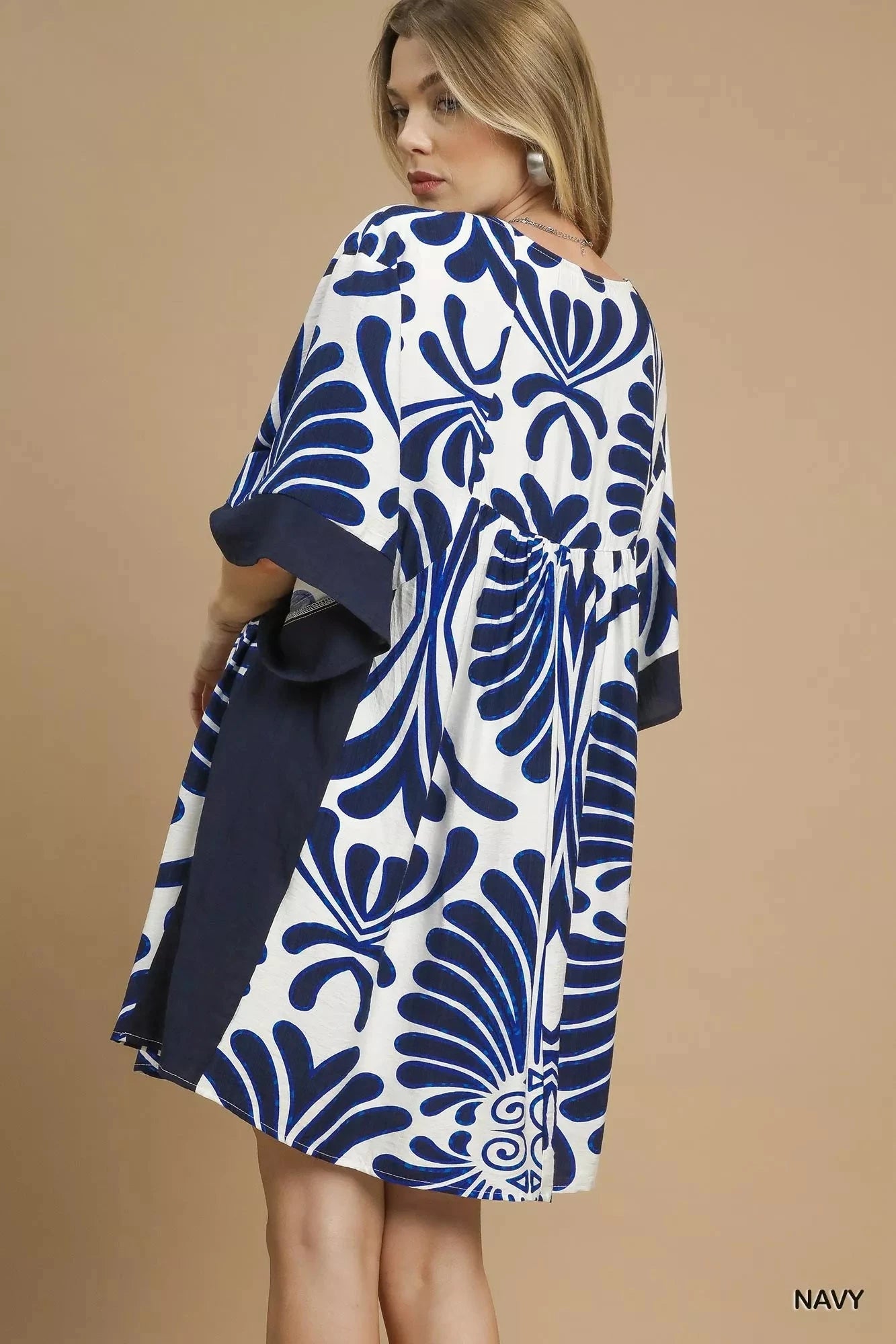 Umgee Abstract Print Kimono Sleeve Mini Dress Dresses jehouze 