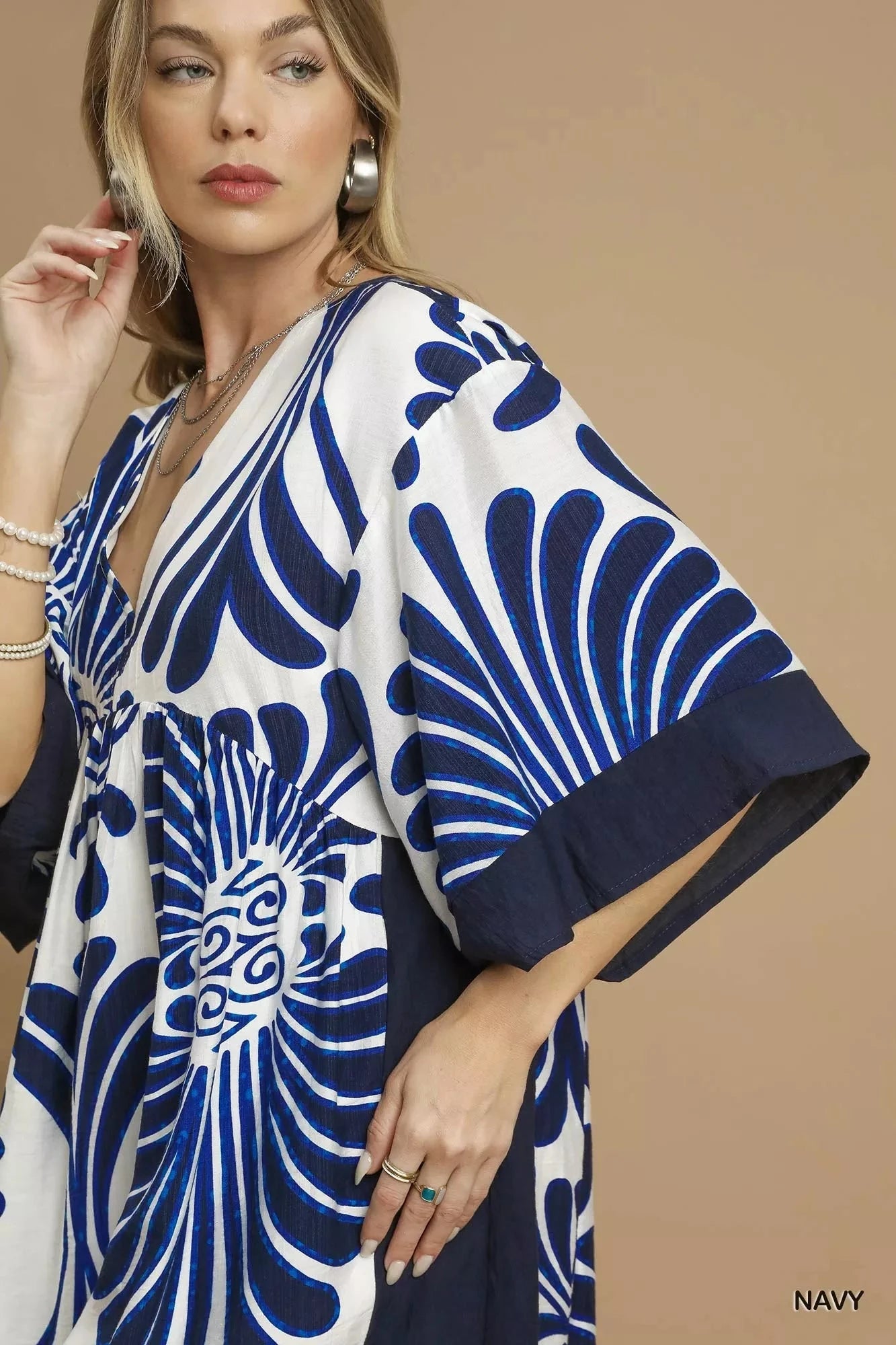 Umgee Abstract Print Kimono Sleeve Mini Dress Dresses jehouze 