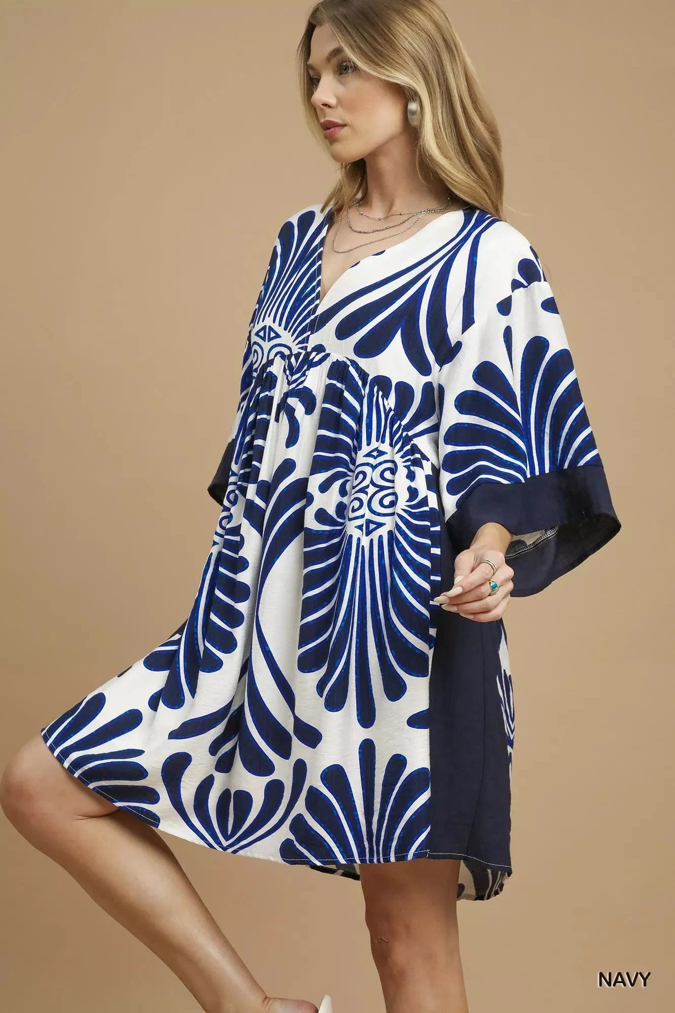 Umgee Abstract Print Kimono Sleeve Mini Dress Dresses jehouze 