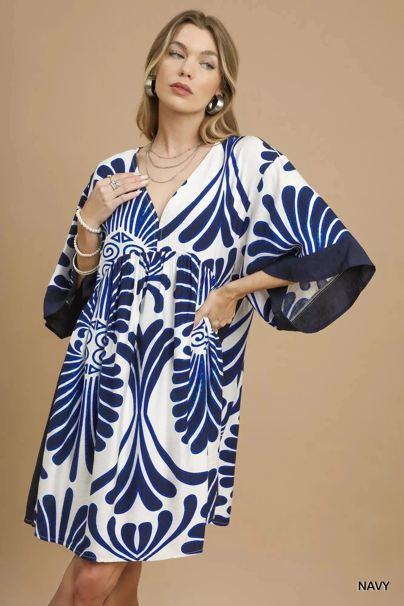 Umgee Abstract Print Kimono Sleeve Mini Dress Dresses jehouze 