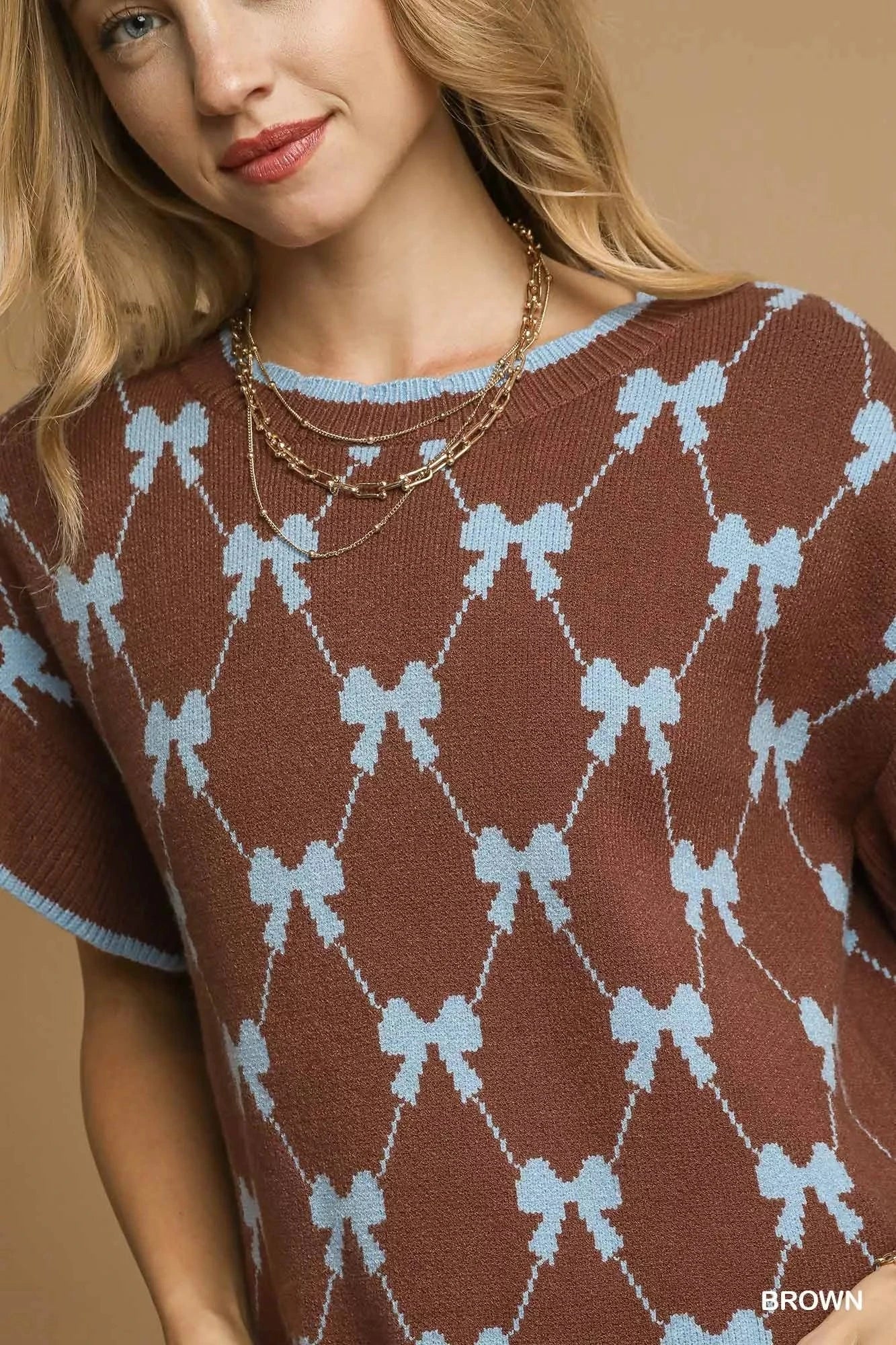 Umgee Bow Knit Ruffle Sleeve Sweater Shirts & Tops jehouze 
