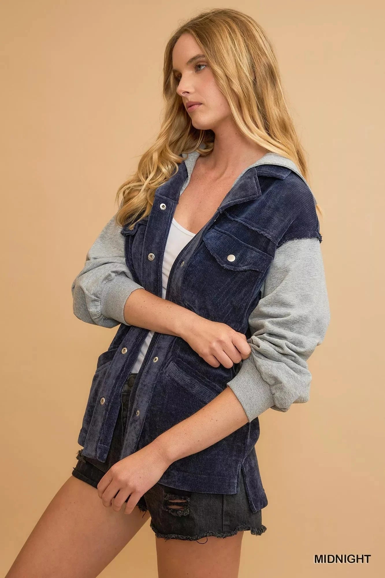 Umgee Contrast Hooded Chenille Jacket Coats & Jackets jehouze 