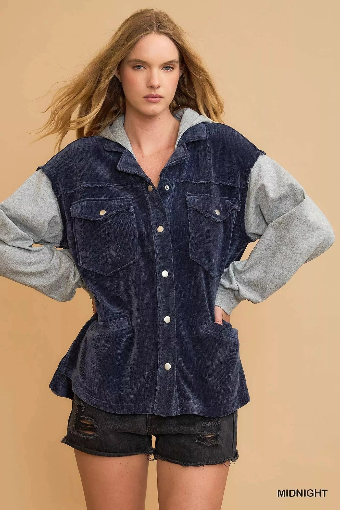 Umgee Contrast Hooded Chenille Jacket Coats & Jackets jehouze 