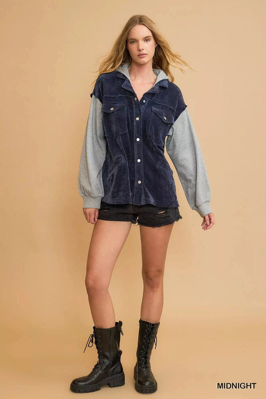 Umgee Contrast Hooded Chenille Jacket Coats & Jackets jehouze MIDNIGHT S 