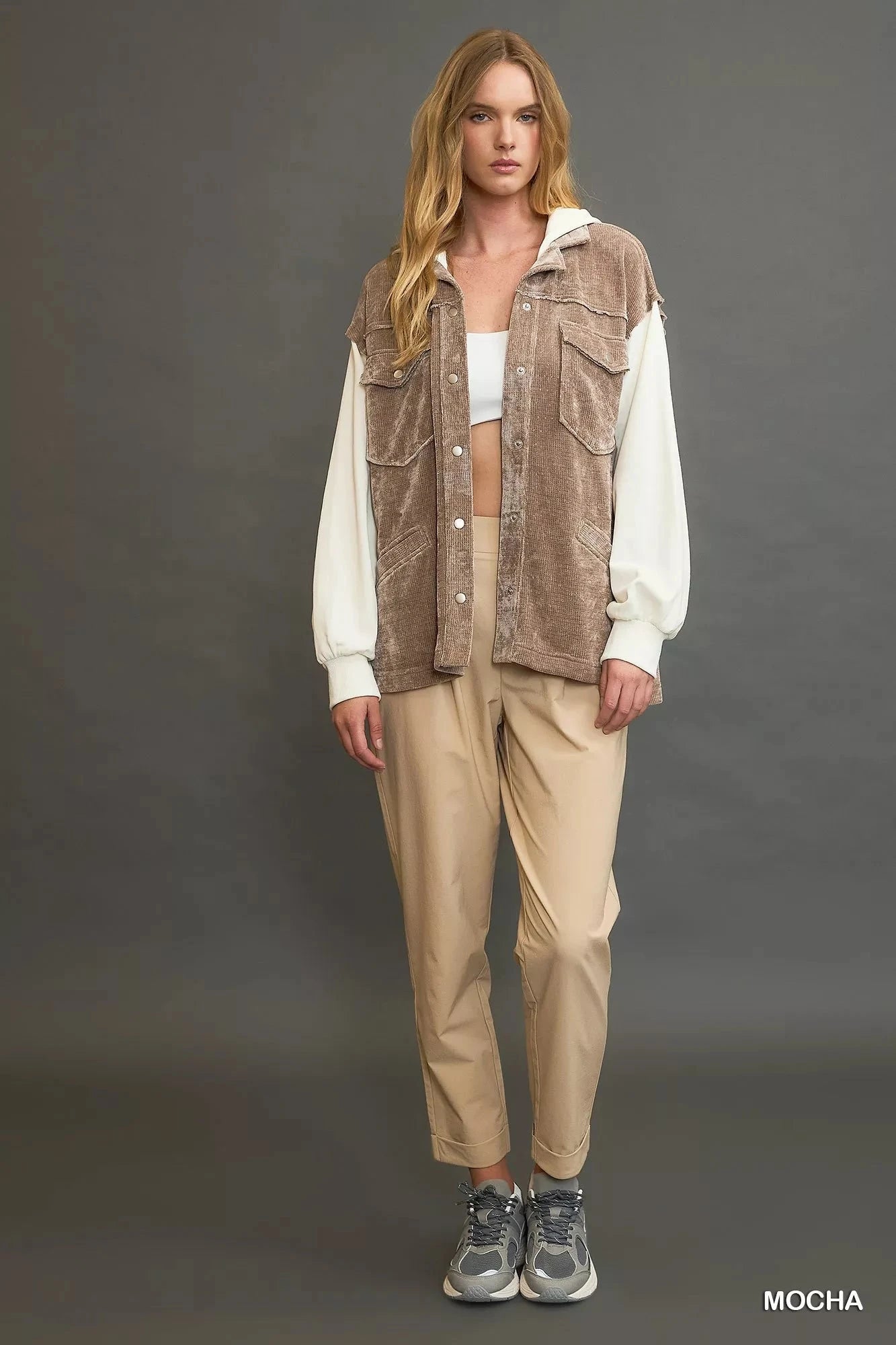 Umgee Contrast Hooded Chenille Jacket Coats & Jackets jehouze MOCHA S 