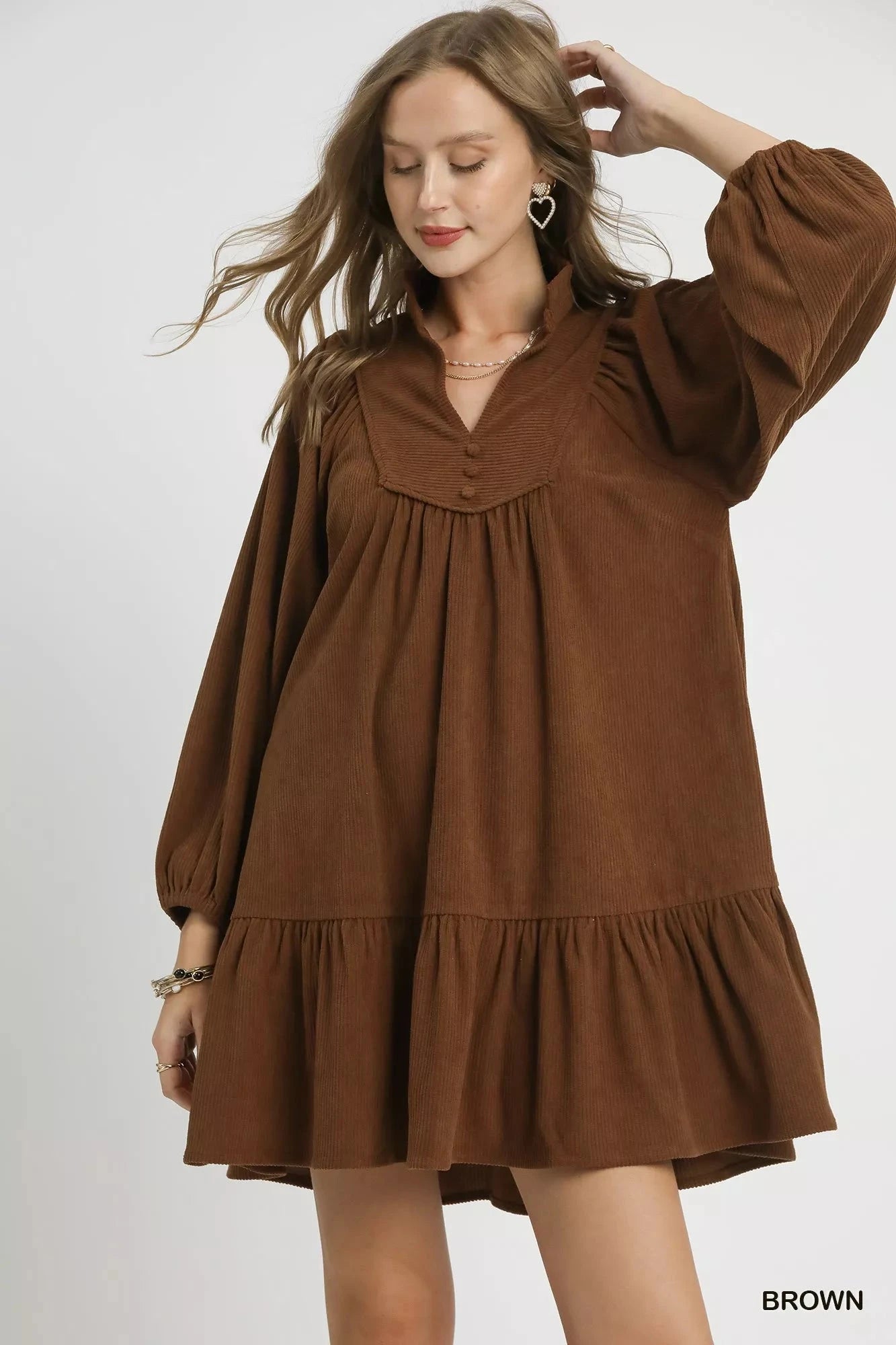 Umgee Corduroy Tiered Babydoll Dress Dresses jehouze 