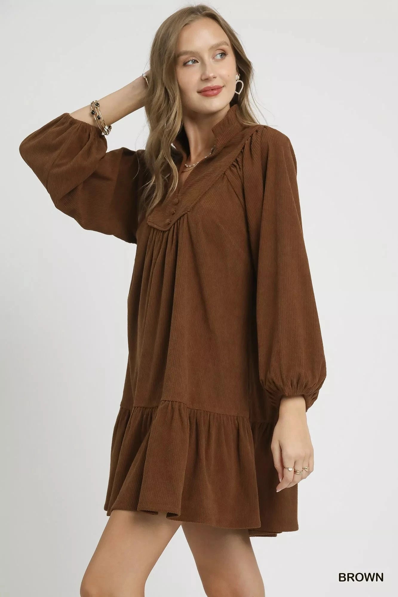 Umgee Corduroy Tiered Babydoll Dress Dresses jehouze 