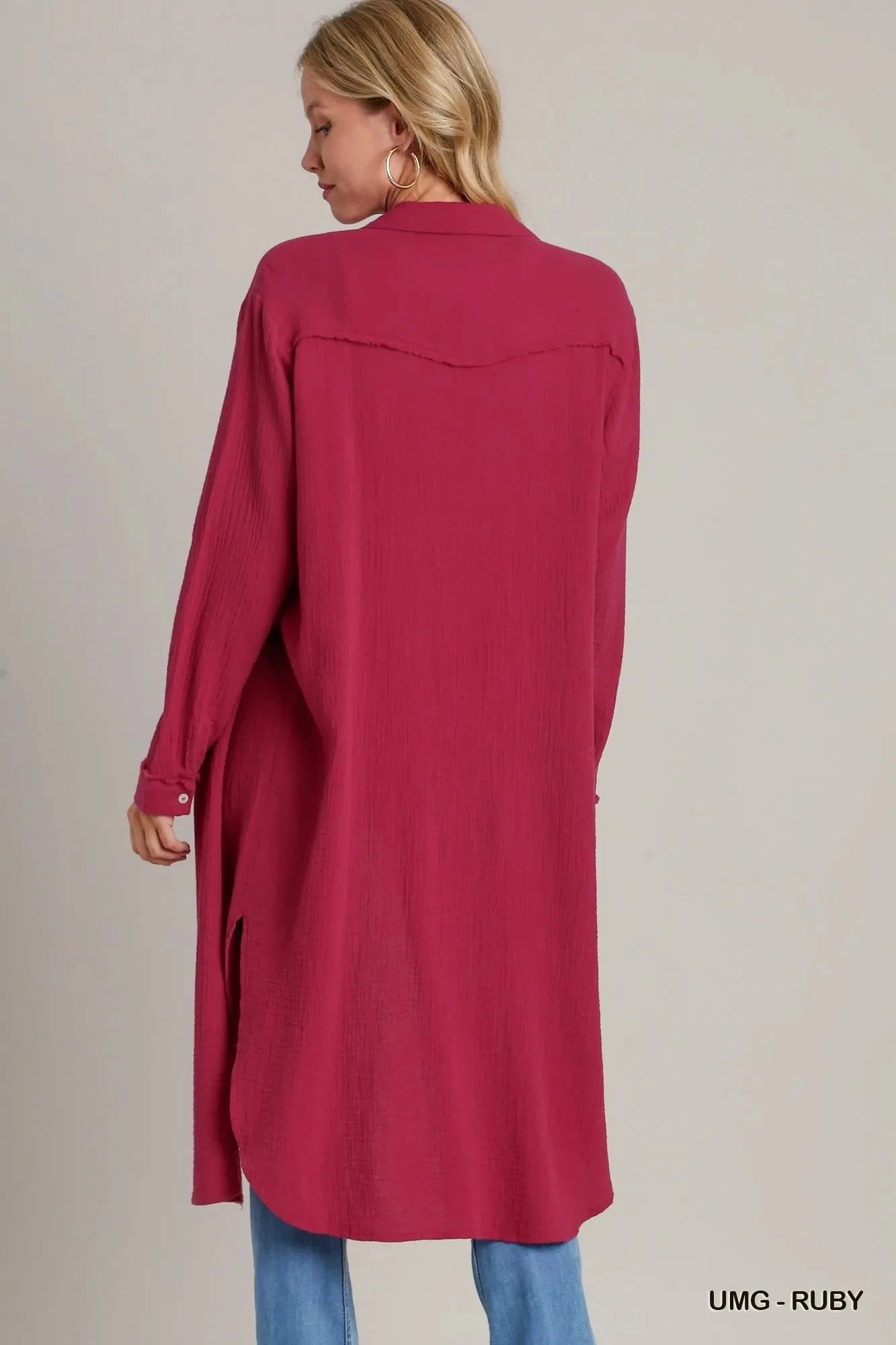 Umgee Cotton Gauze Button Down Shirt Dress Dresses jehouze 
