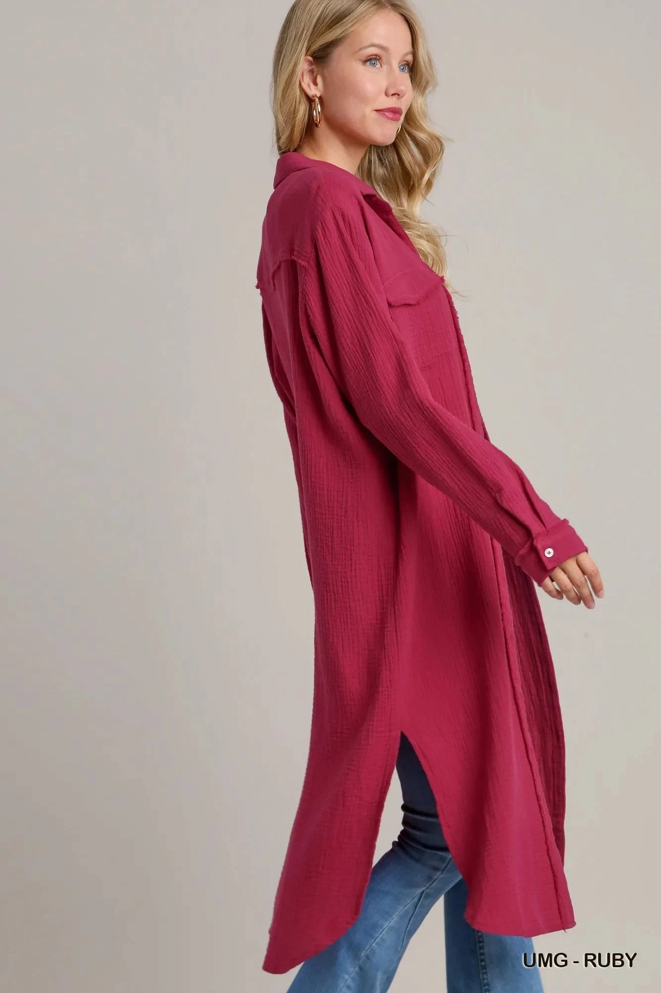 Umgee Cotton Gauze Button Down Shirt Dress Dresses jehouze 