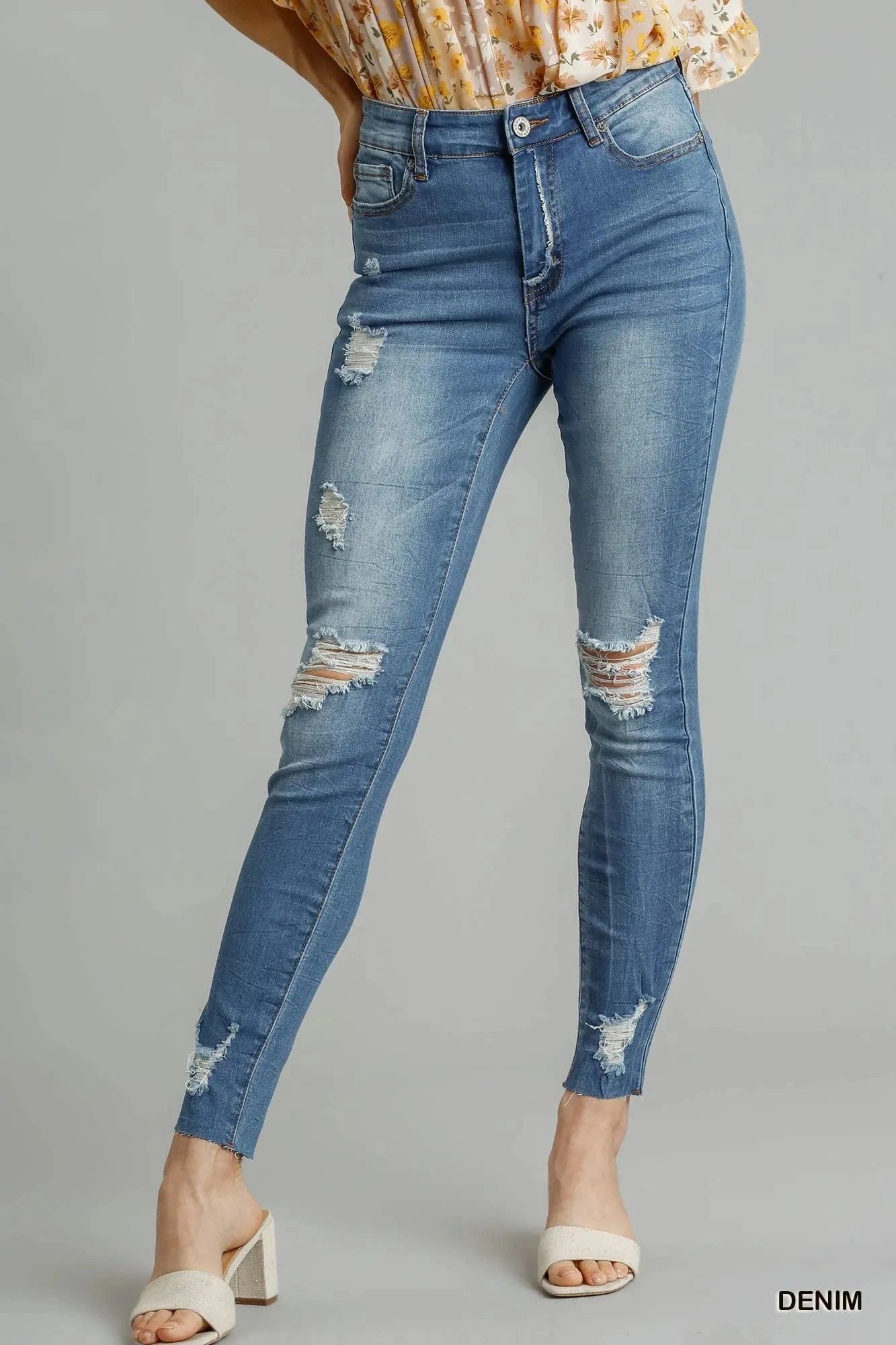 Umgee Distressed Skinny Jeans with Edge Detail Pants jehouze 