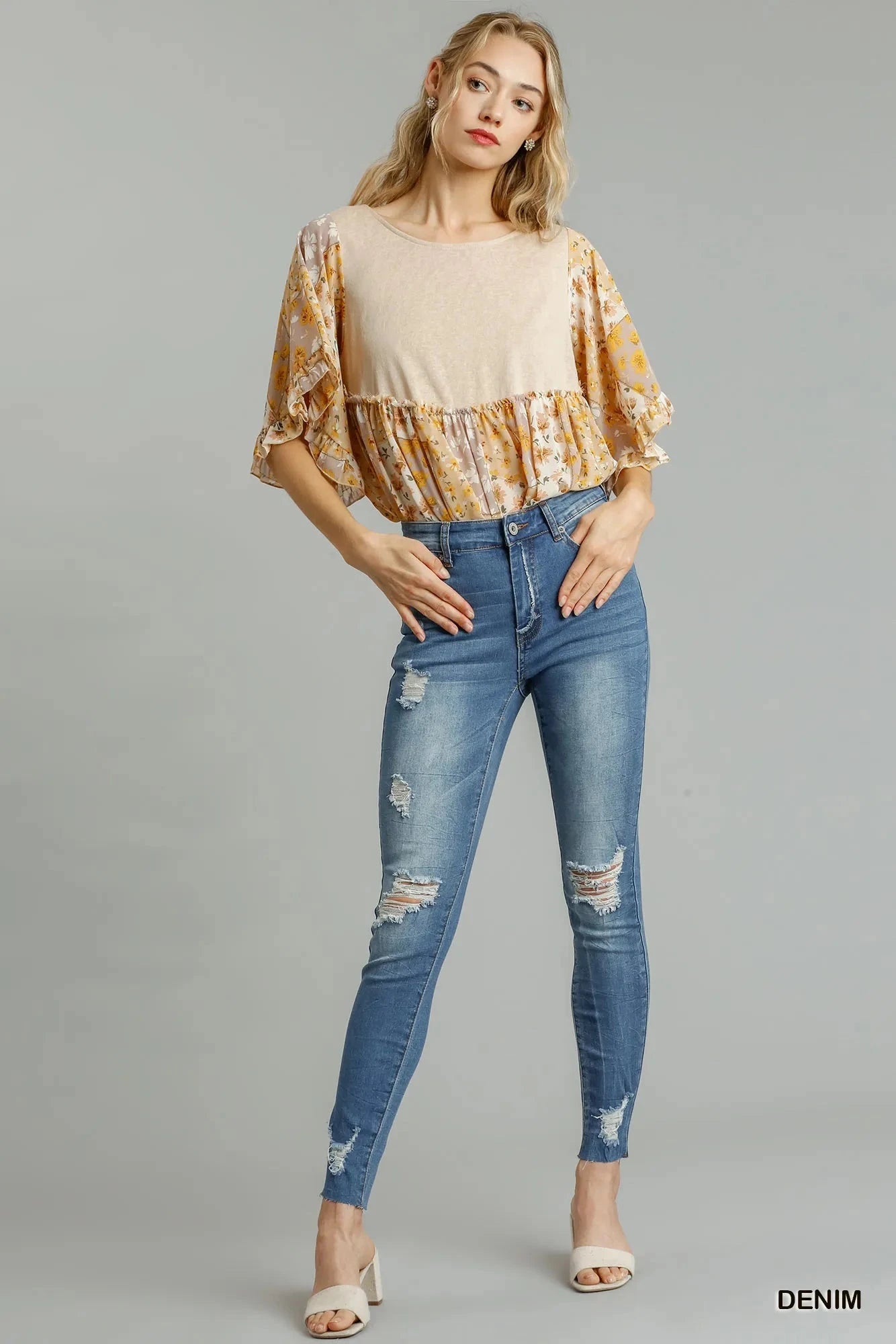 Umgee Distressed Skinny Jeans with Edge Detail Pants jehouze DENIM 1 