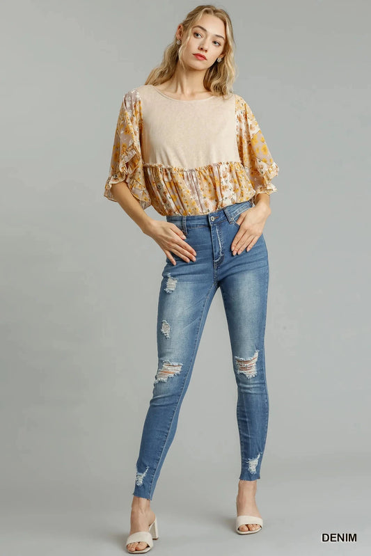 Umgee Distressed Skinny Jeans with Edge Detail Pants jehouze DENIM 1 
